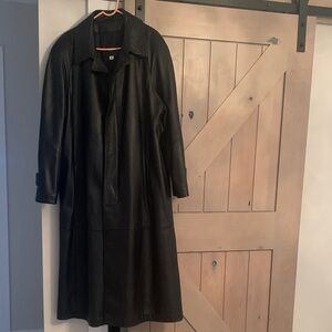 Men's Classic Leather Black Trench Coat